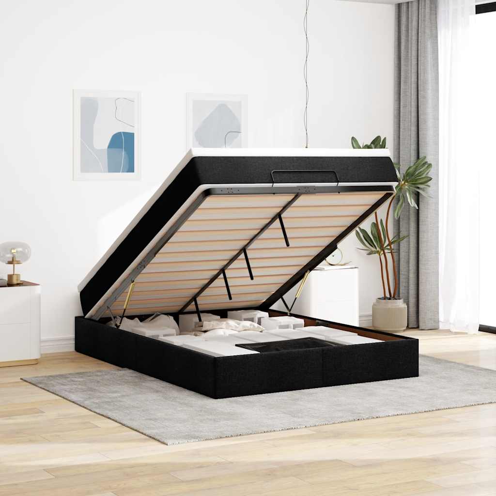 Ottoman Bed with Mattress Black Queen Fabric