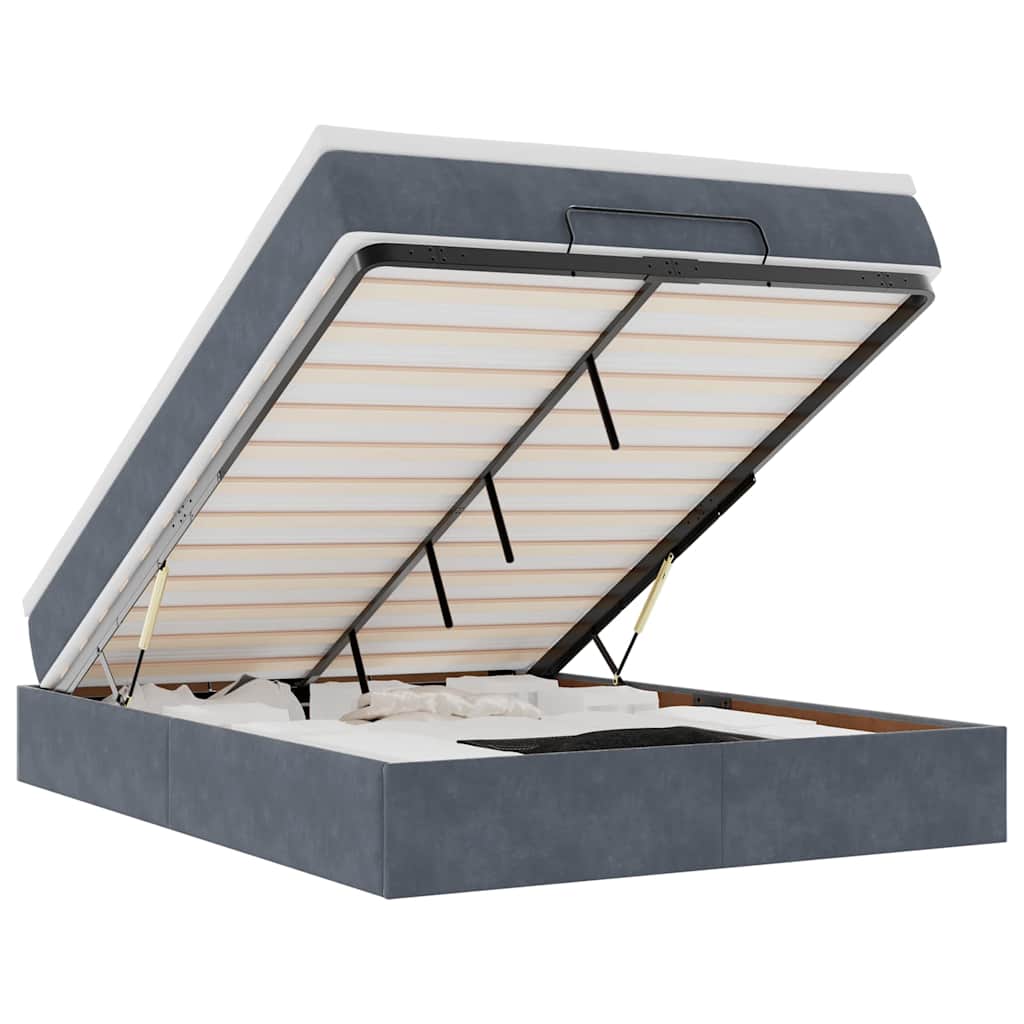 Ottoman Bed with Mattress Dark Grey Queen Velvet