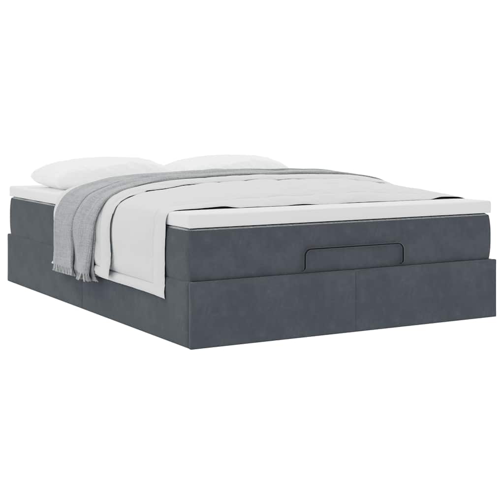 Ottoman Bed with Mattress Dark Grey Queen Velvet