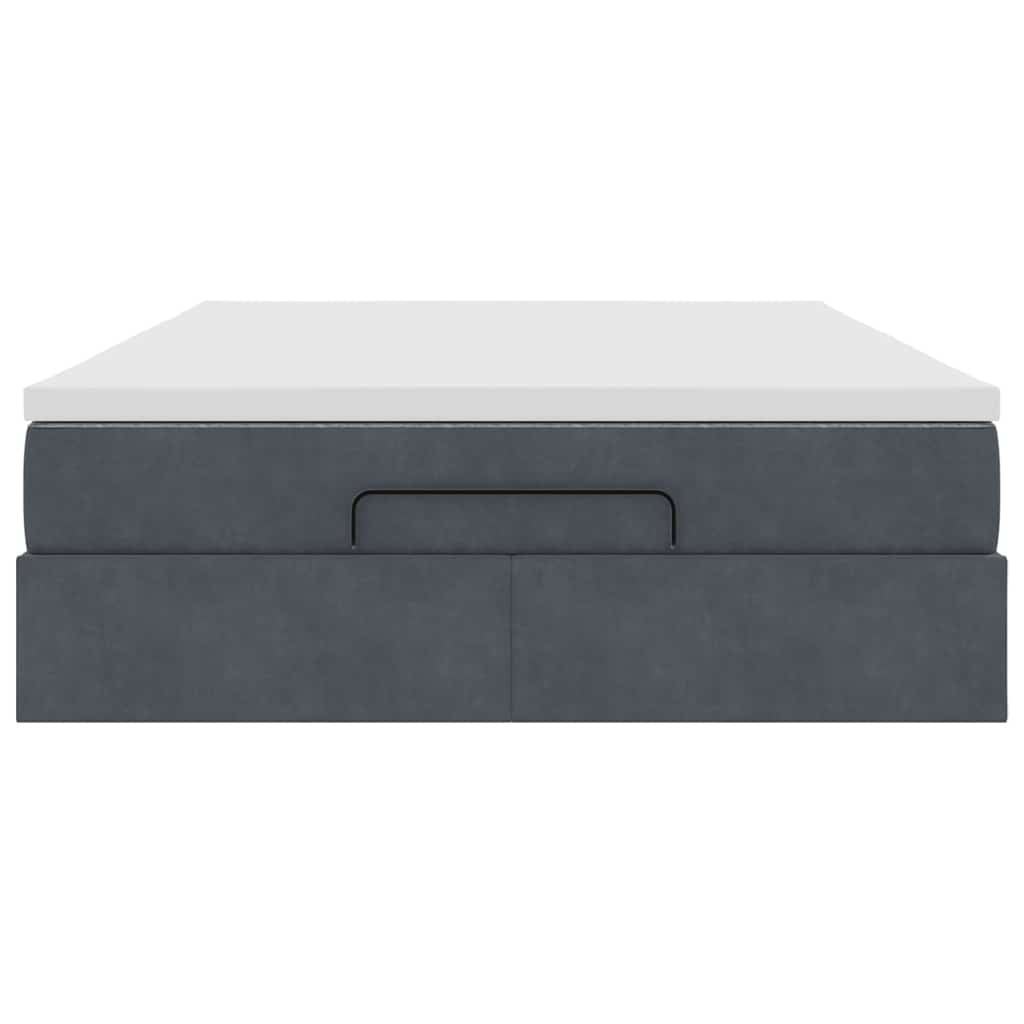 Ottoman Bed with Mattress Dark Grey Queen Velvet