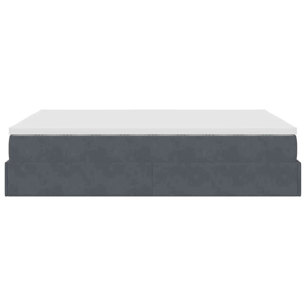 Ottoman Bed with Mattress Dark Grey Queen Velvet