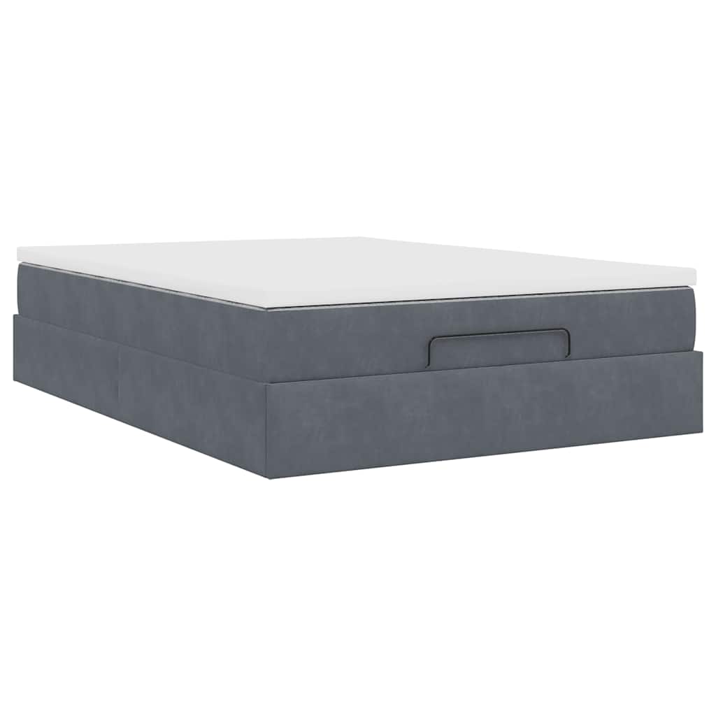 Ottoman Bed with Mattress Dark Grey Queen Velvet