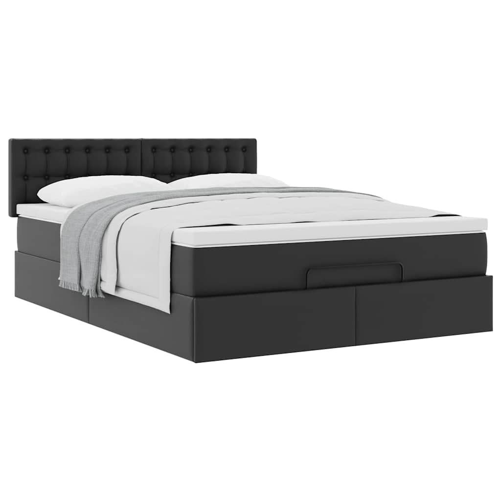Ottoman Bed with Mattress Black Queen Faux Leather