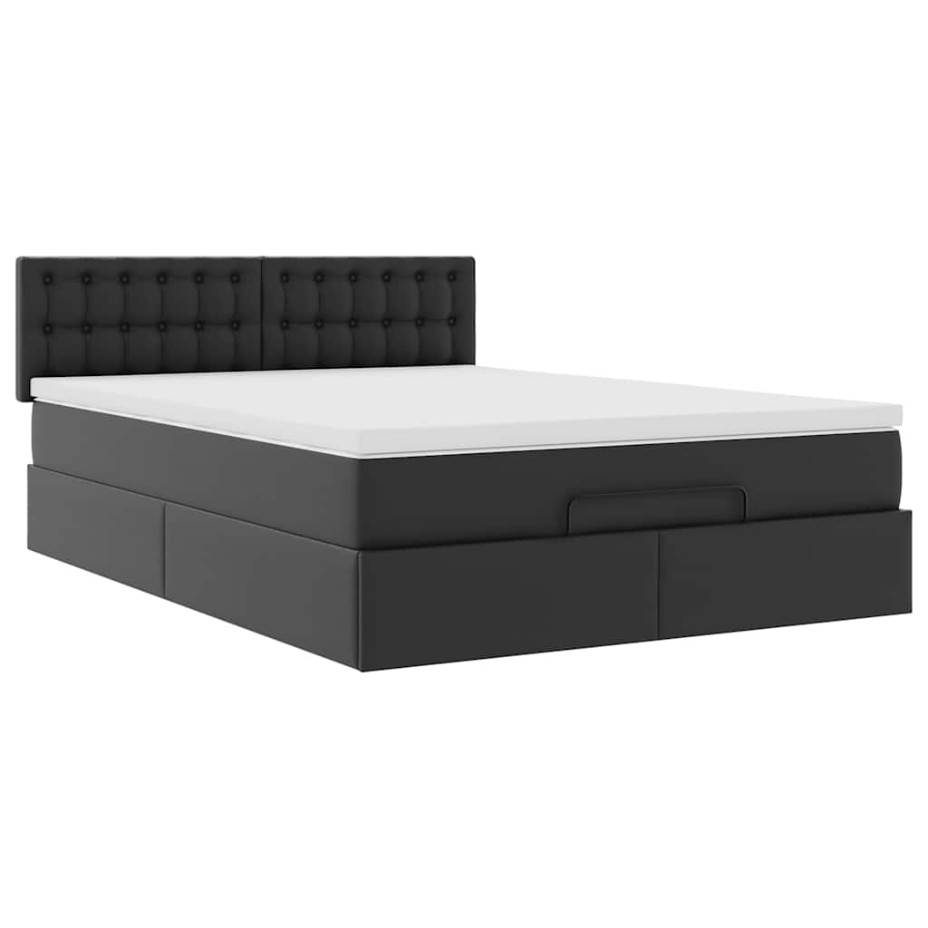 Ottoman Bed with Mattress Black Queen Faux Leather