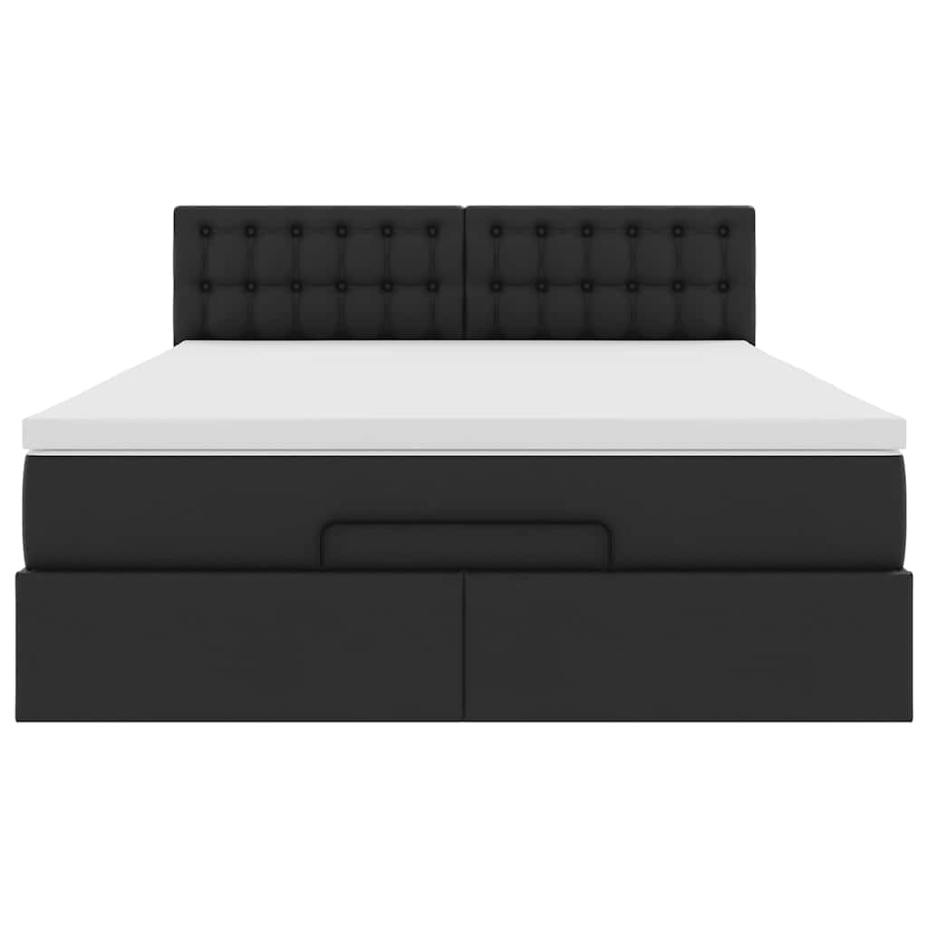 Ottoman Bed with Mattress Black Queen Faux Leather