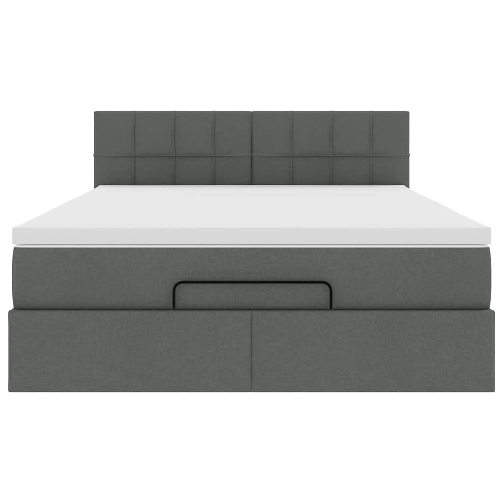 Ottoman Bed with Mattress Dark Grey Double Fabric
