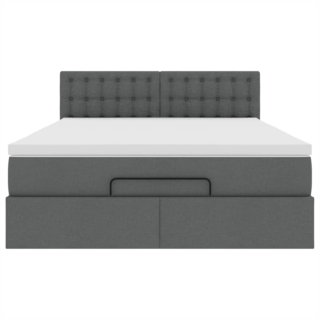 Ottoman Bed with Mattress Dark Grey Double Fabric