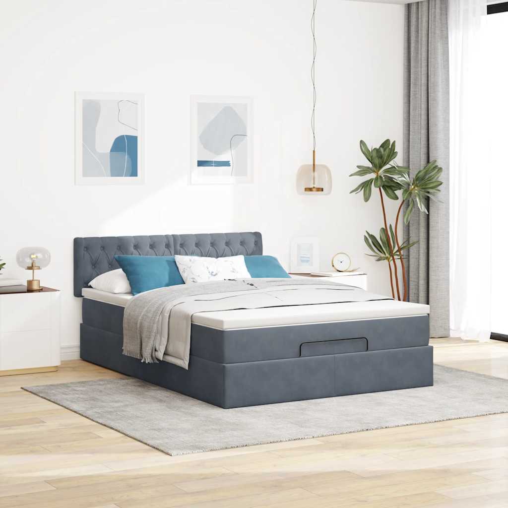 Ottoman Bed with Mattress Dark Grey Queen Velvet