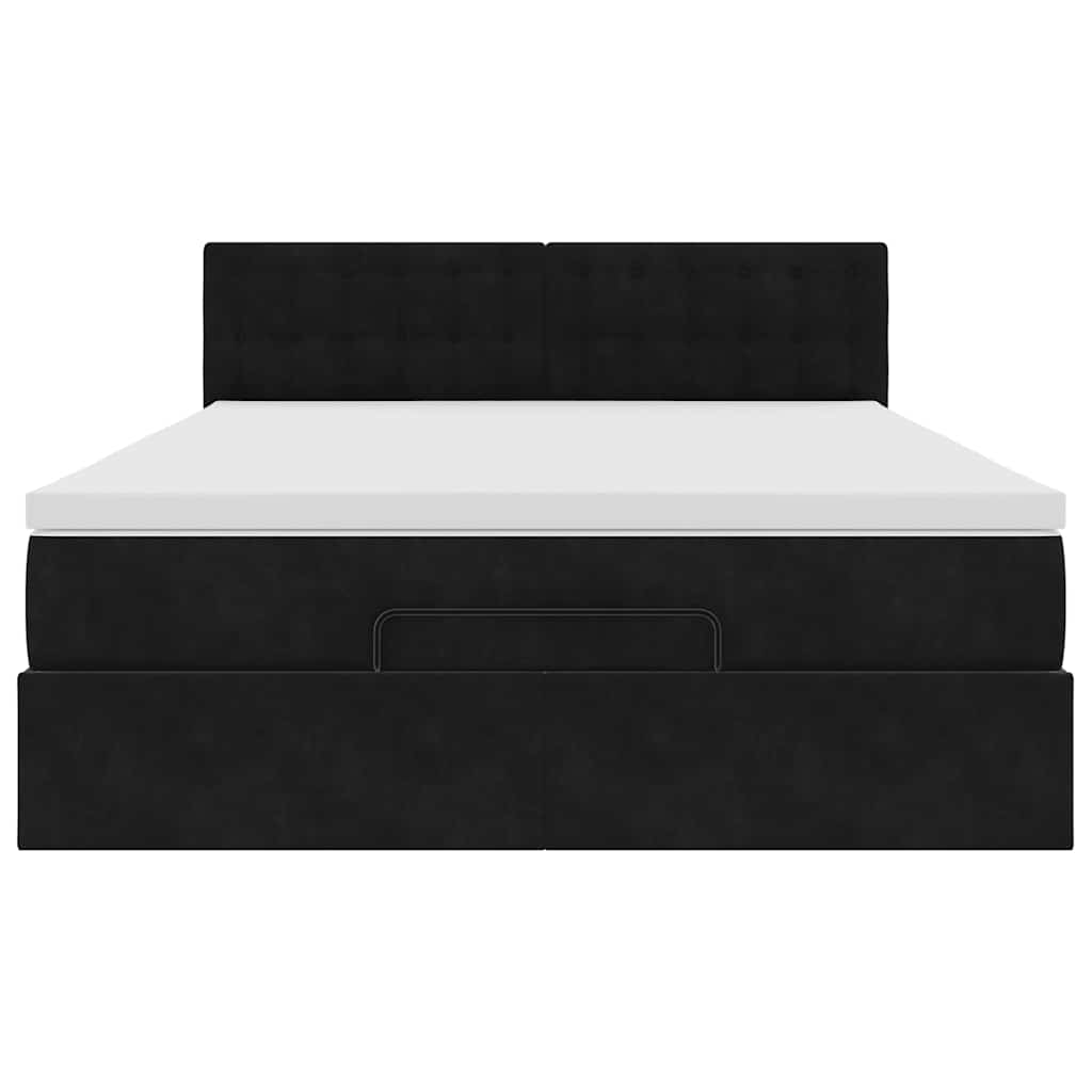 Ottoman Bed with Mattress Black Double Velvet