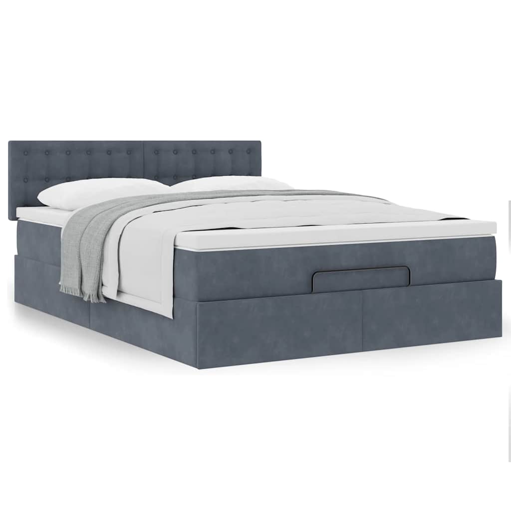 Ottoman Bed with Mattress Dark Grey Queen Velvet