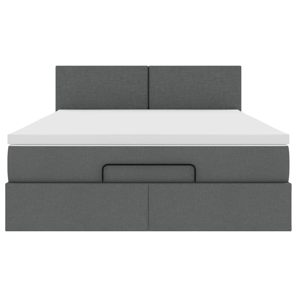 Ottoman Bed with Mattress & LEDs Dark Grey Queen Fabric
