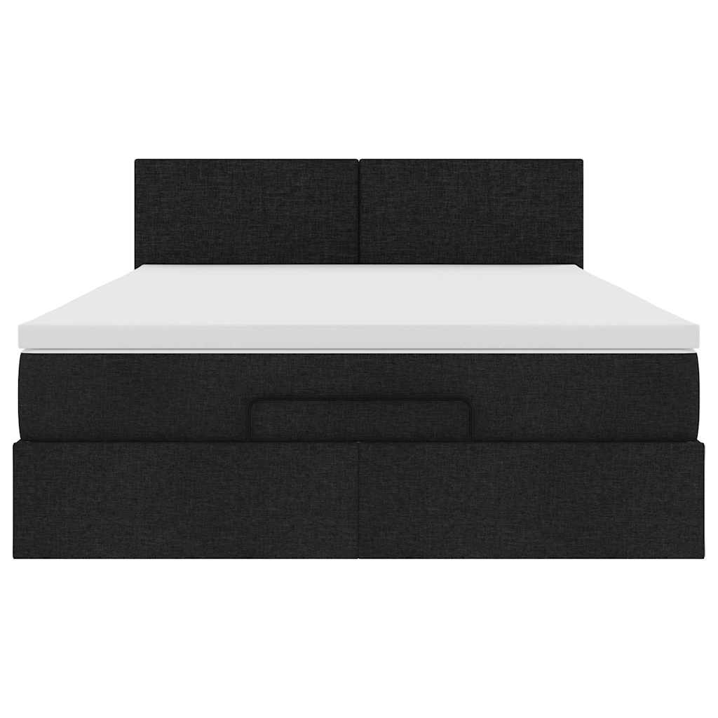 Ottoman Bed with Mattress & LEDs Black Queen Fabric