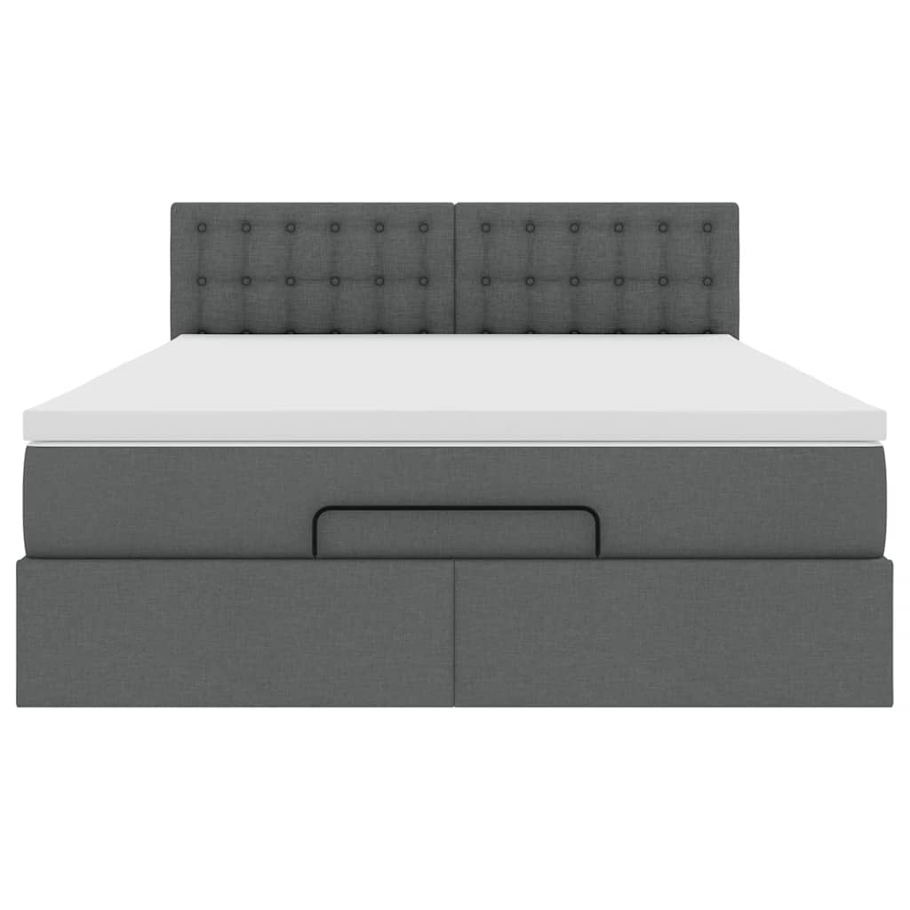 Ottoman Bed with Mattress & LEDs Dark Grey Double Fabric