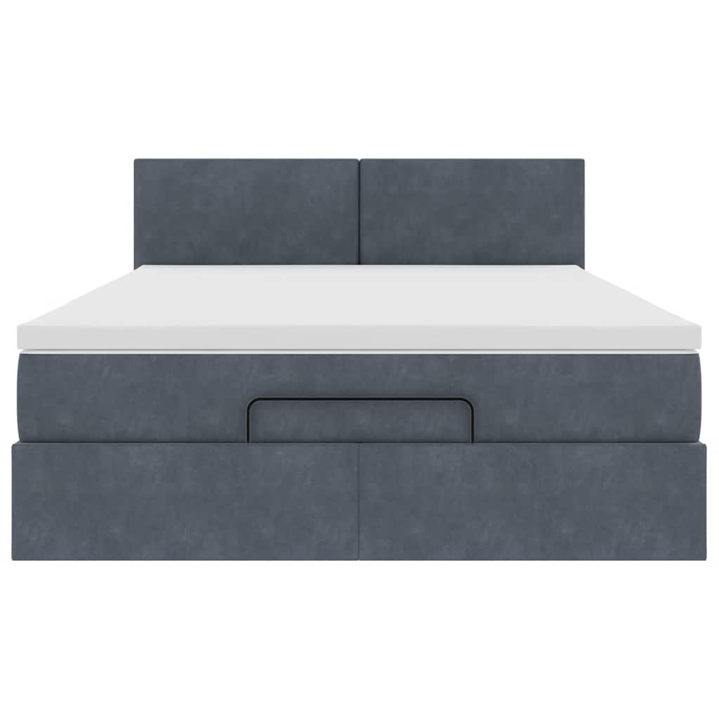Ottoman Bed with Mattress & LEDs Dark Grey Queen Velvet