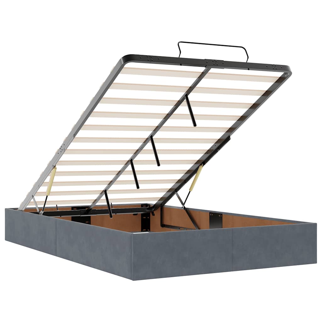 Ottoman Bed with Mattress & LEDs Dark Grey King Single Velvet