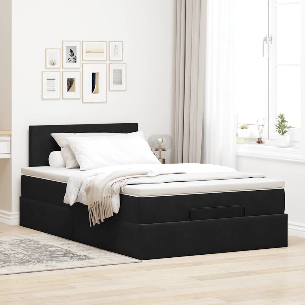 Ottoman Bed with Mattress & LEDs Black King Single Velvet