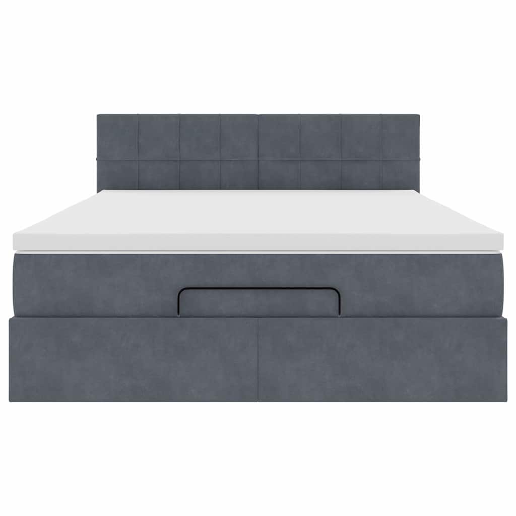 Ottoman Bed with Mattress & LEDs Dark Grey Queen Velvet