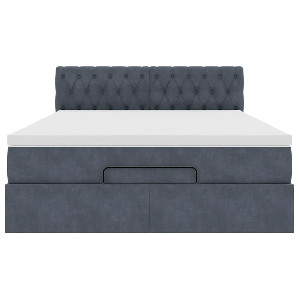 Ottoman Bed with Mattress & LEDs Dark Grey Queen Velvet