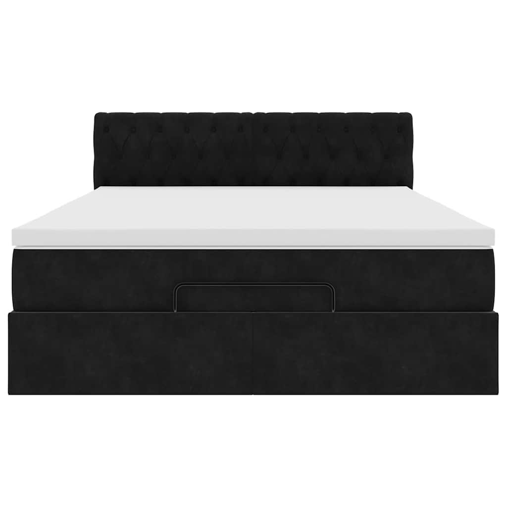 Ottoman Bed with Mattress & LEDs Black Queen Velvet