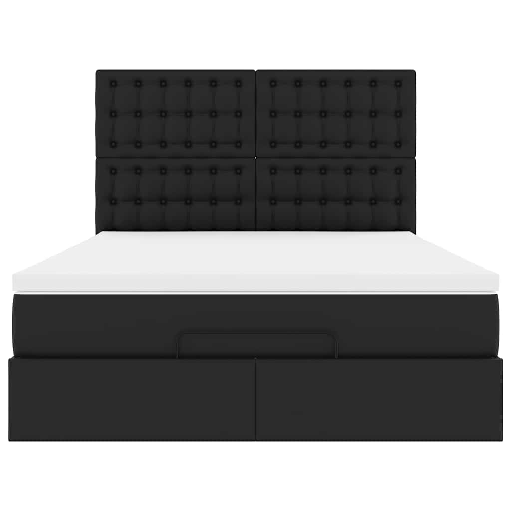 Ottoman Bed with Mattress Black Double Faux Leather