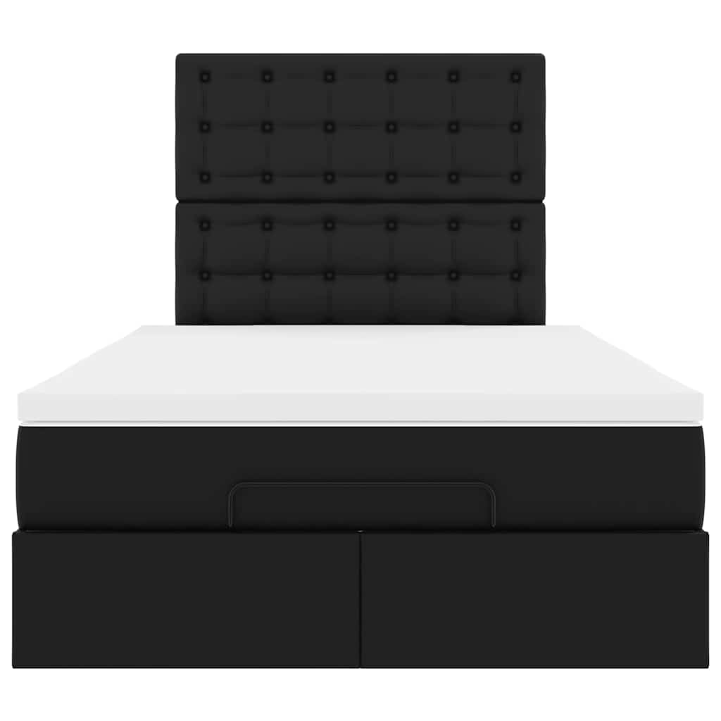 Ottoman Bed with Mattress Black King Single Faux Leather