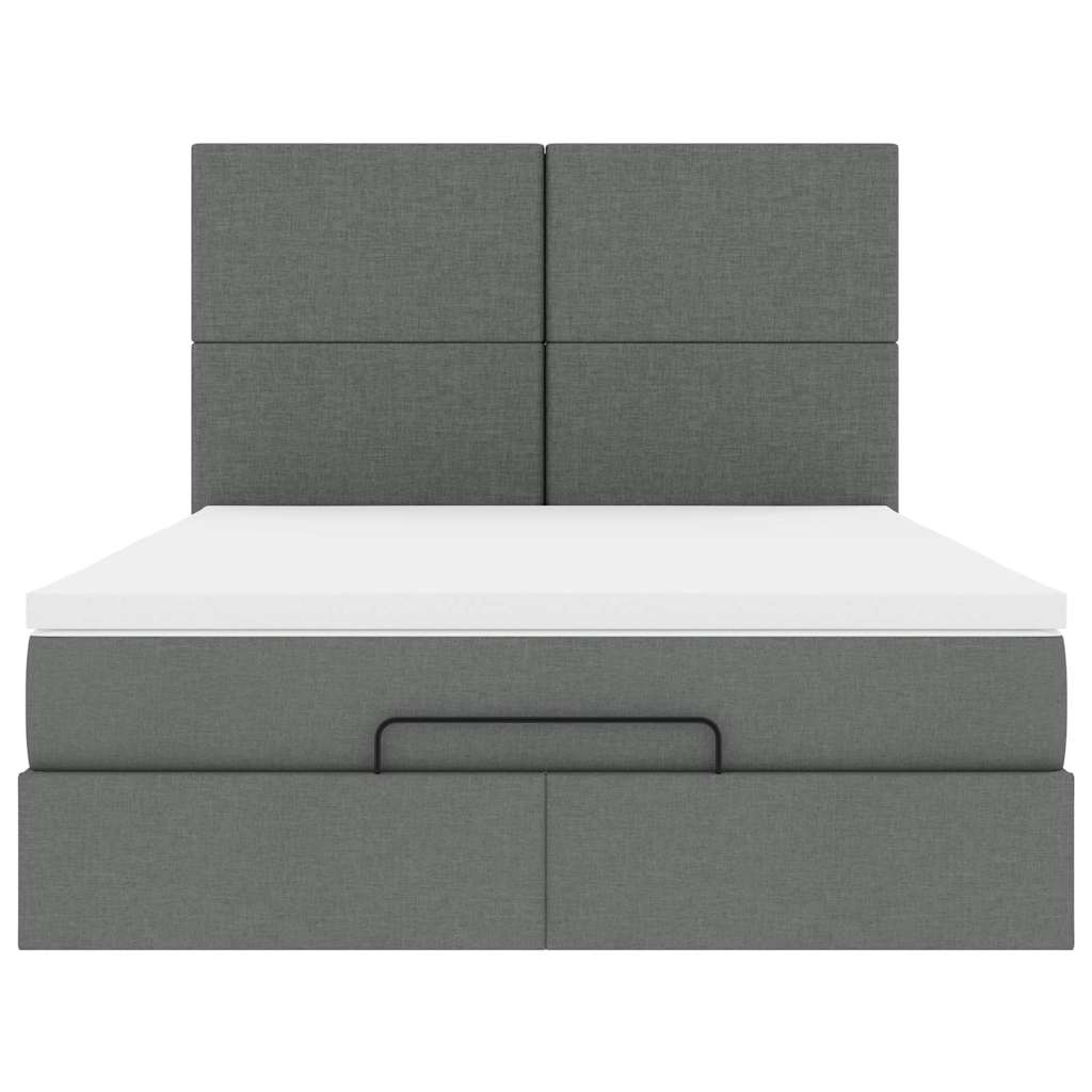 Ottoman Bed with Mattress Dark Grey Queen Fabric