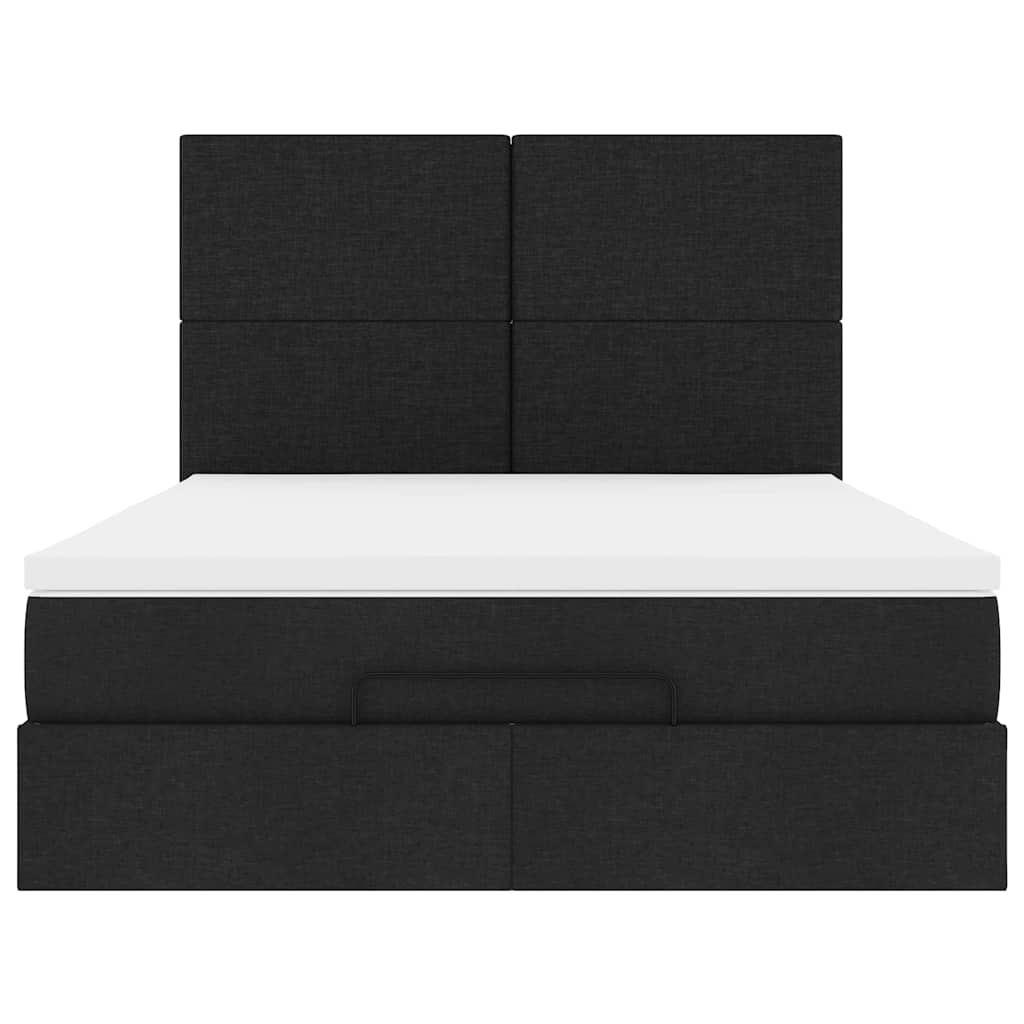 Ottoman Bed with Mattress Black Queen Fabric