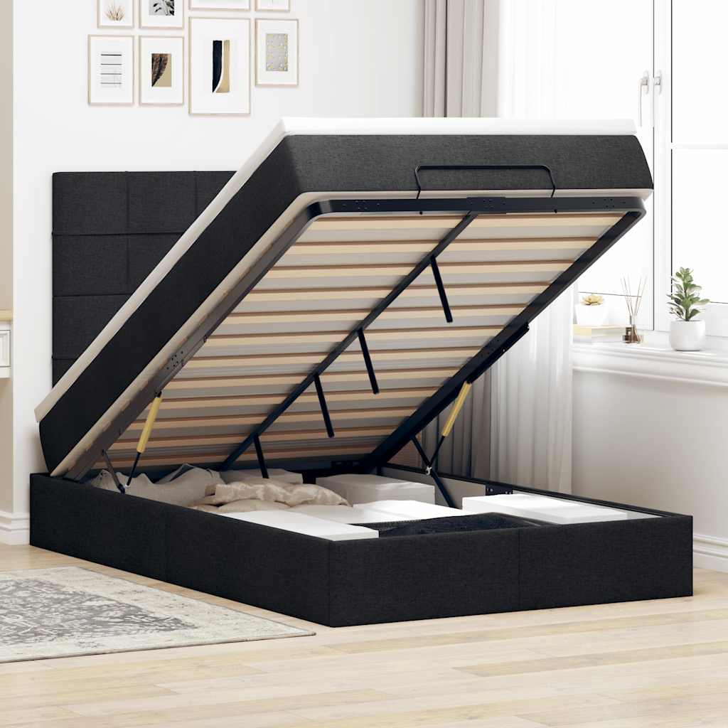 Ottoman Bed with Mattress Black King Single Fabric