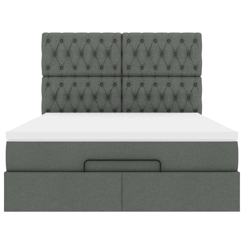 Ottoman Bed with Mattress Dark Grey Queen Fabric