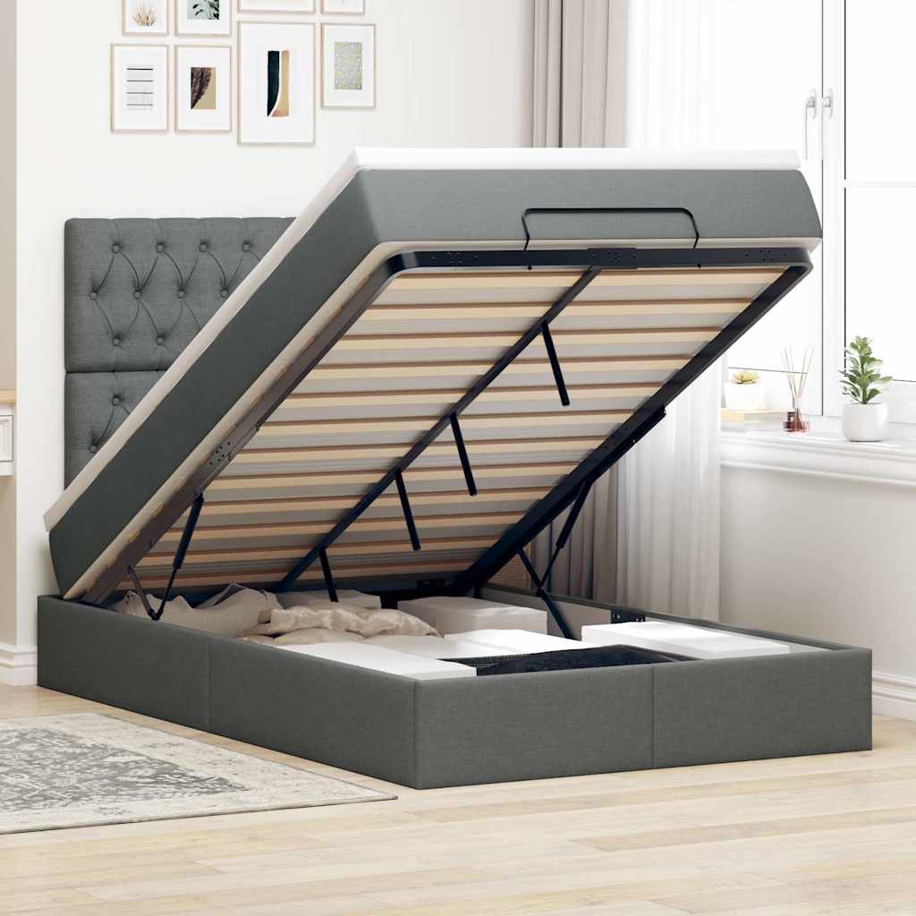 Ottoman Bed with Mattress Dark Grey King Single Fabric
