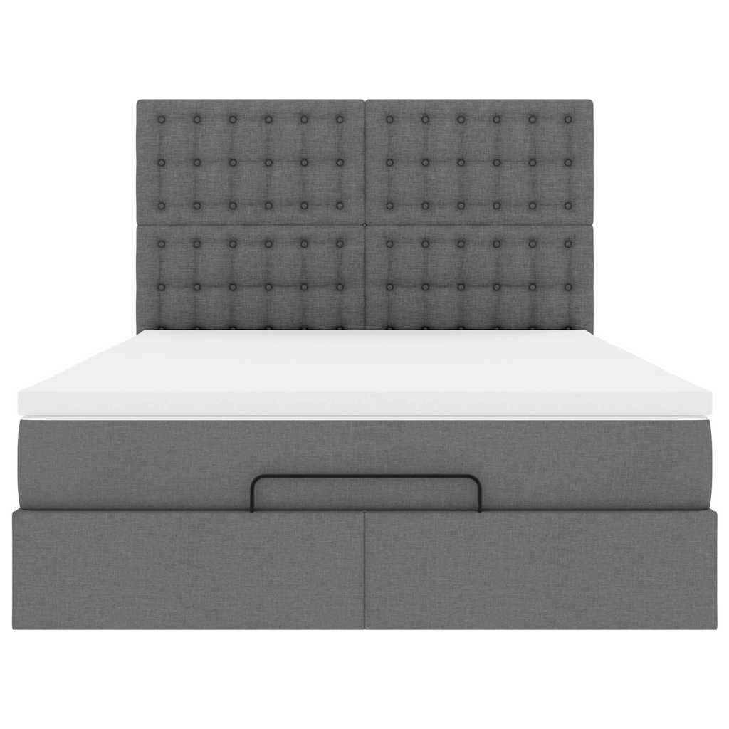 Ottoman Bed with Mattress Dark Grey Double Fabric