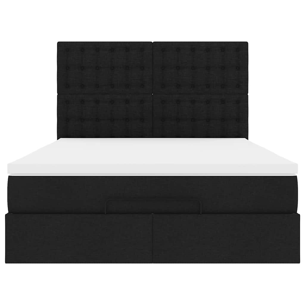 Ottoman Bed with Mattress Black Queen Fabric