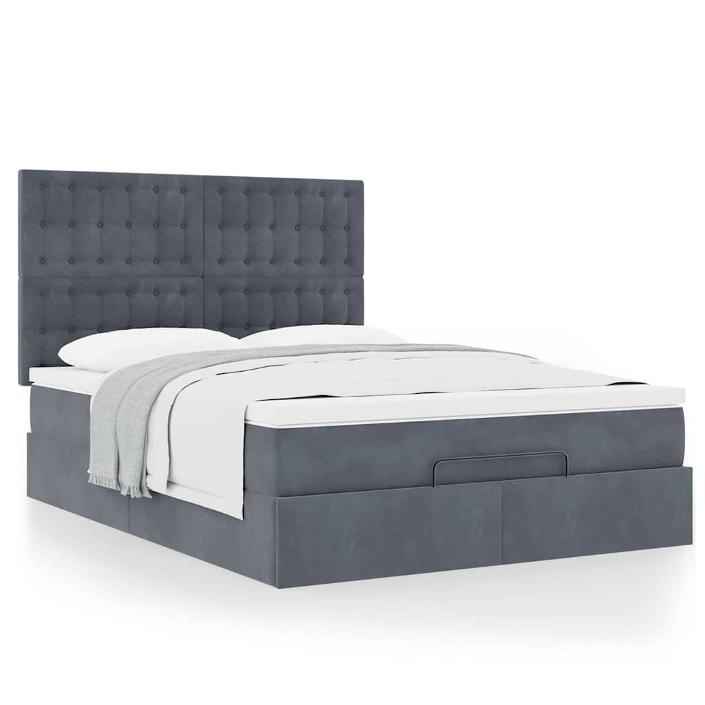 Ottoman Bed with Mattresses Dark Grey Queen Velvet