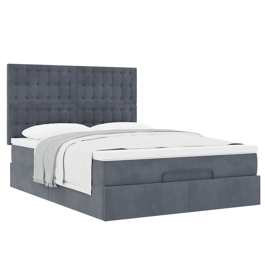 Ottoman Bed with Mattresses Dark Grey Queen Velvet