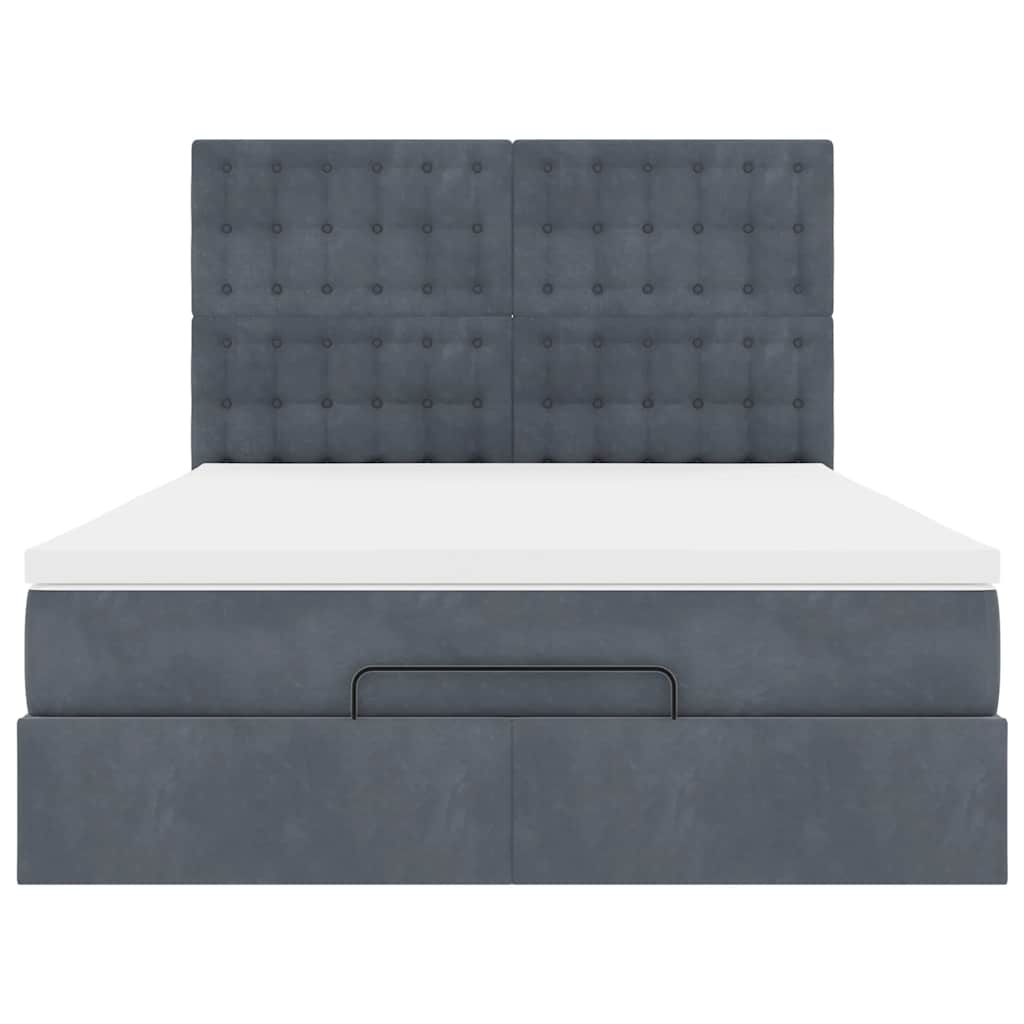 Ottoman Bed with Mattresses Dark Grey Queen Velvet