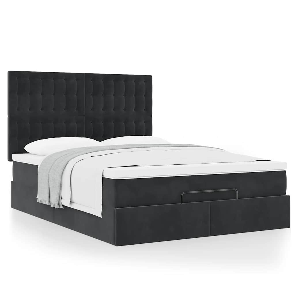 Ottoman Bed with Mattresses Black Queen Velvet