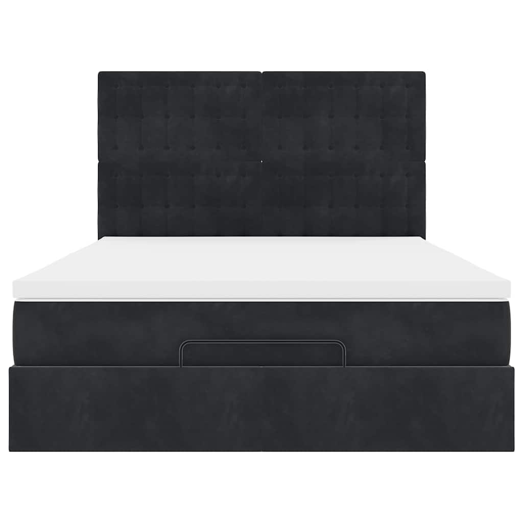 Ottoman Bed with Mattresses Black Queen Velvet