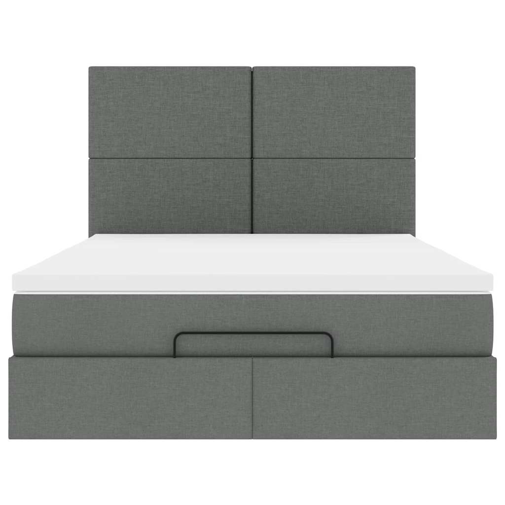 Ottoman Bed with Mattress & LEDs Dark Grey Double Fabric