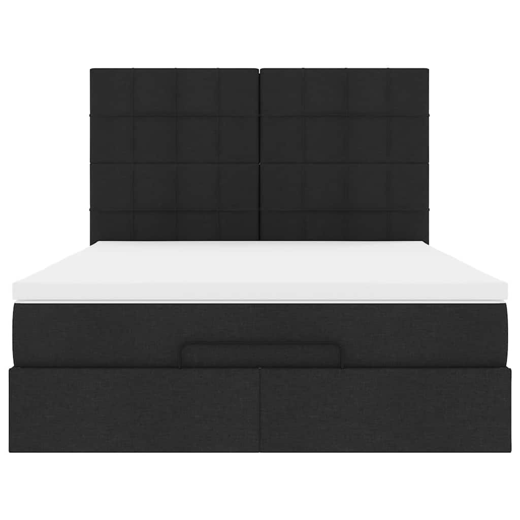 Ottoman Bed with Mattress & LEDs Black Double Fabric