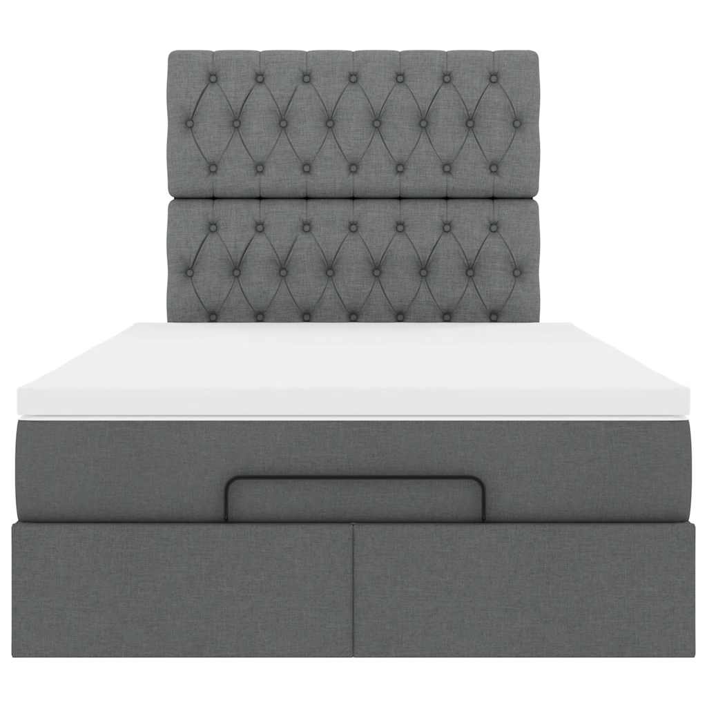 Ottoman Bed with Mattress & LEDs Dark Grey King Single Fabric