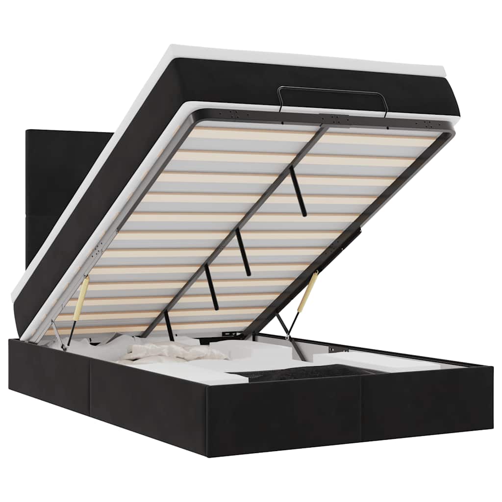 Ottoman Bed with Mattresses & LEDs Black King Single Velvet