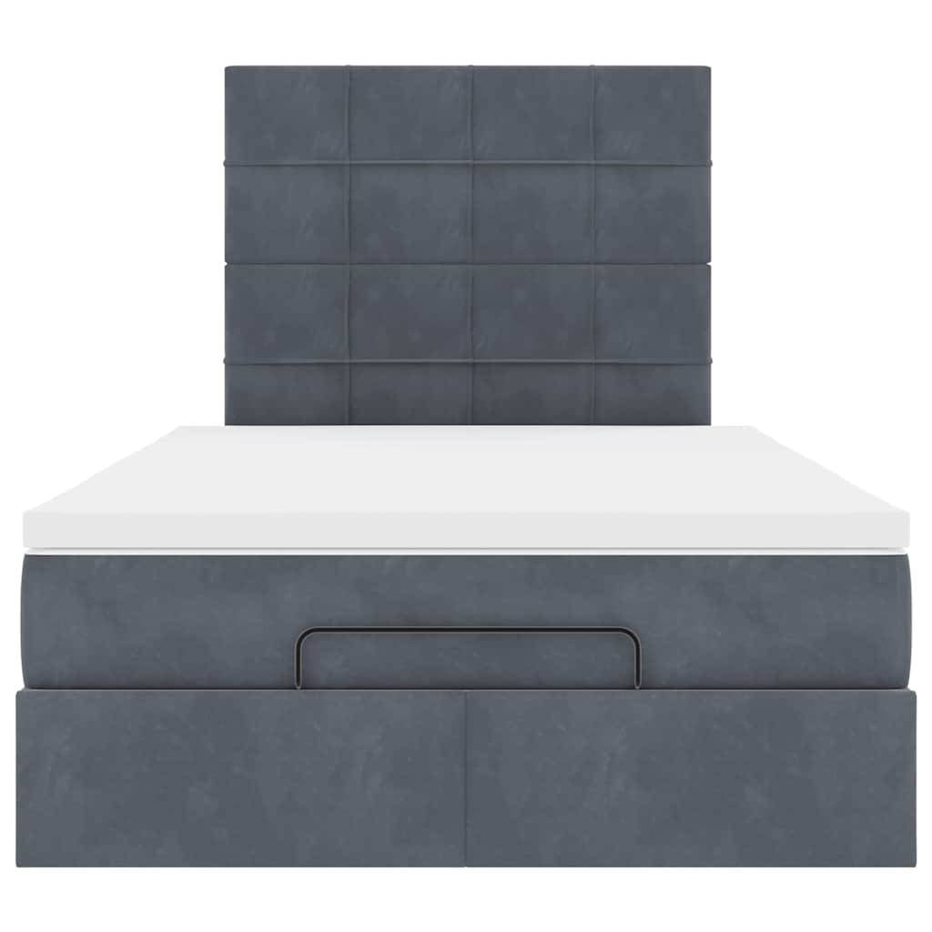 Ottoman Bed with Mattresses & LEDs Dark Grey King Single Velvet