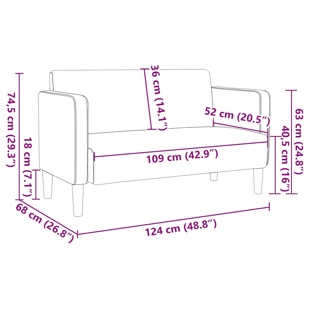 Loveseat Sofa Dark Grey 109 cm Corduroy Fabric
