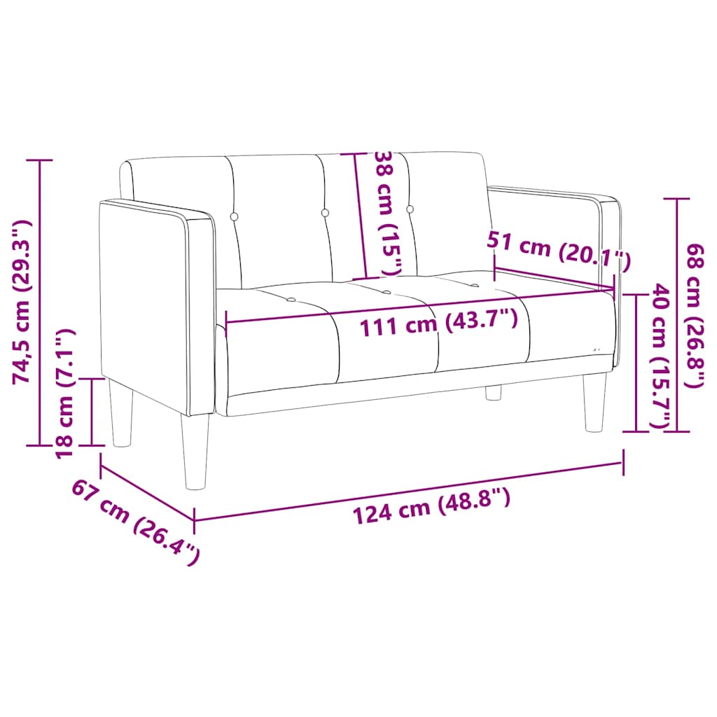 Loveseat Sofa Black 111 cm Velvet