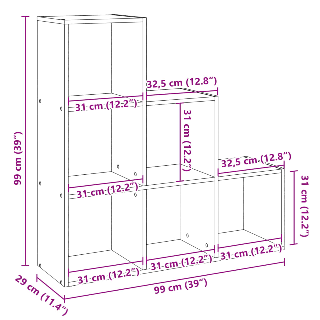 Room Divider Bookcase 3-Tier White 99x29x99 cm Engineered Wood