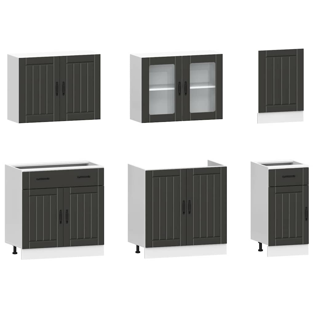 7 Piece Kitchen Cabinet Set "Kalmar" Black Engineered Wood
