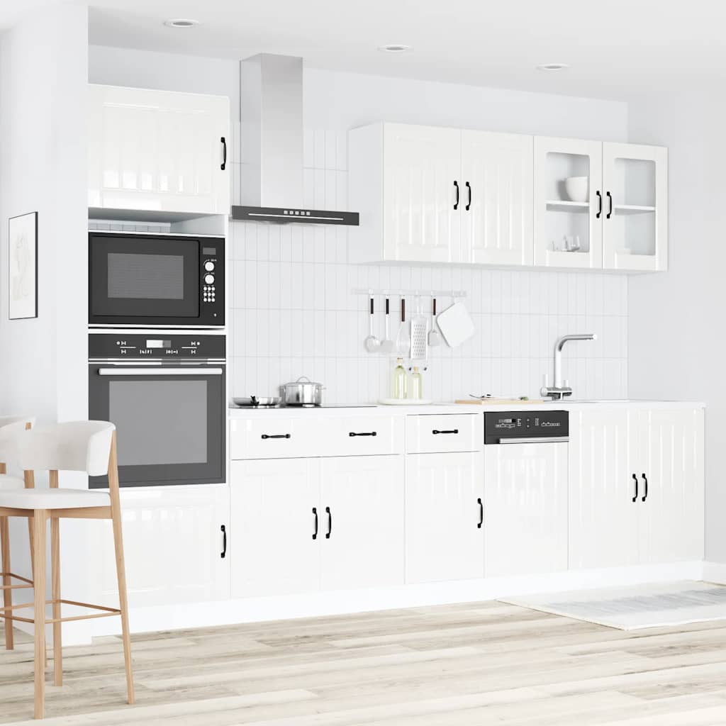7 Piece Kitchen Cabinet Set "Lucca" High Gloss White Engineered Wood