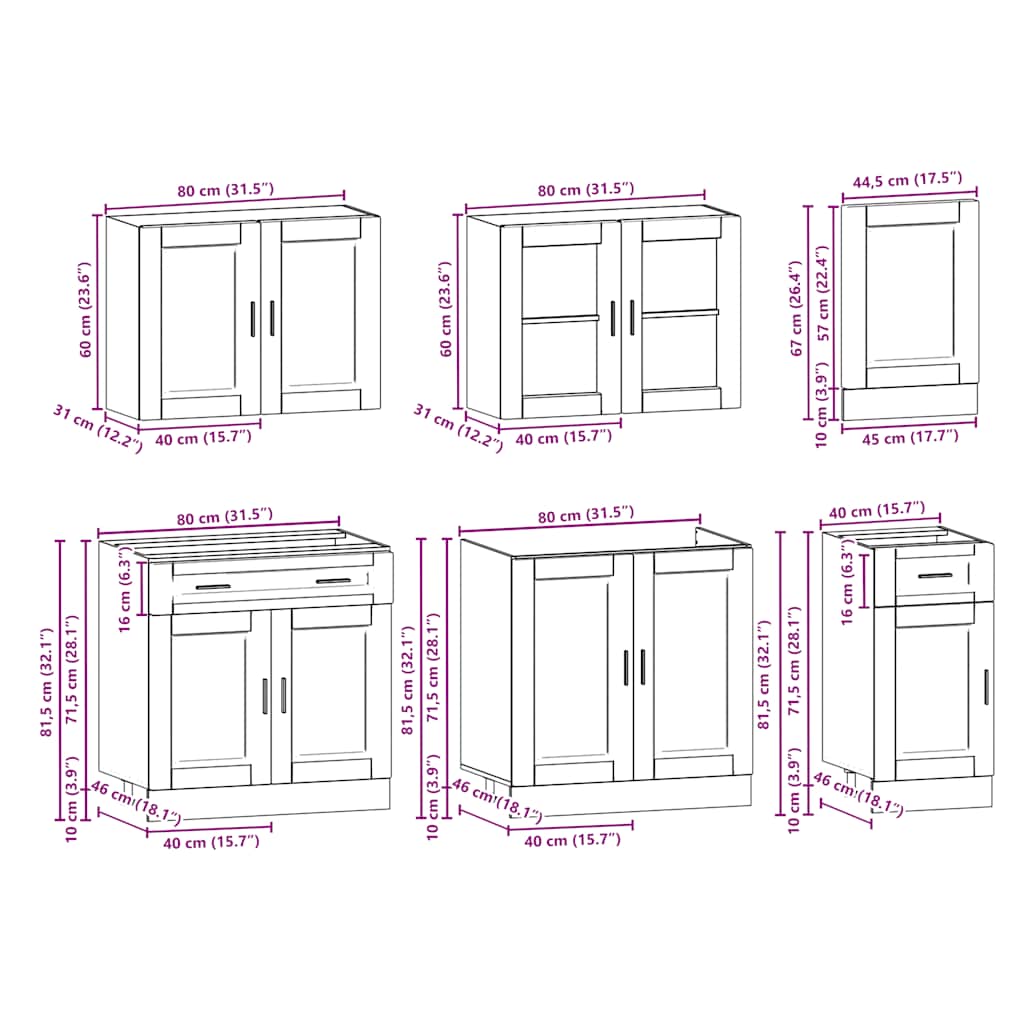 7 Piece Kitchen Cabinet Set "Porto" Black Engineered Wood
