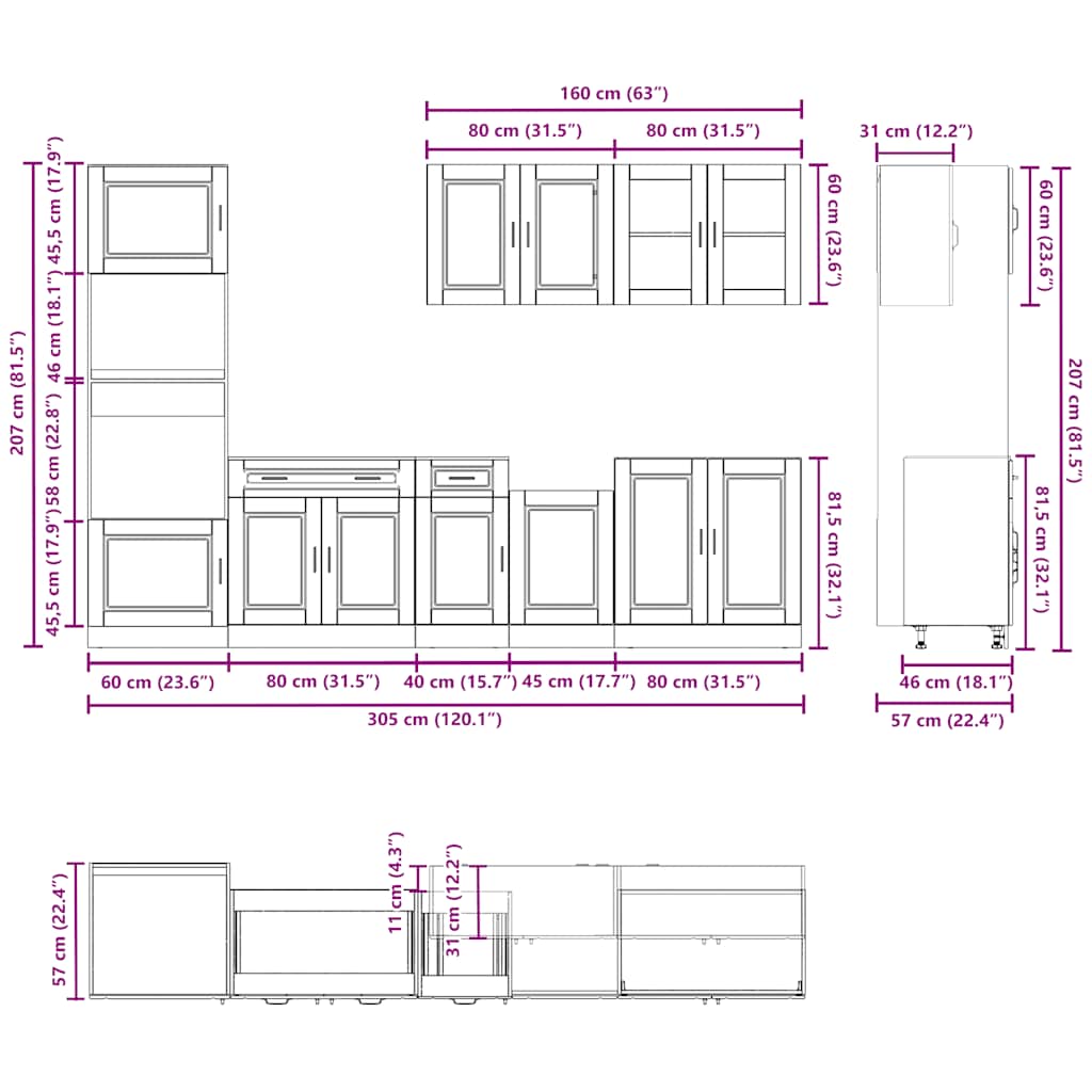 7 Piece Kitchen Cabinet Set "Kalmar" High Gloss White Engineered Wood