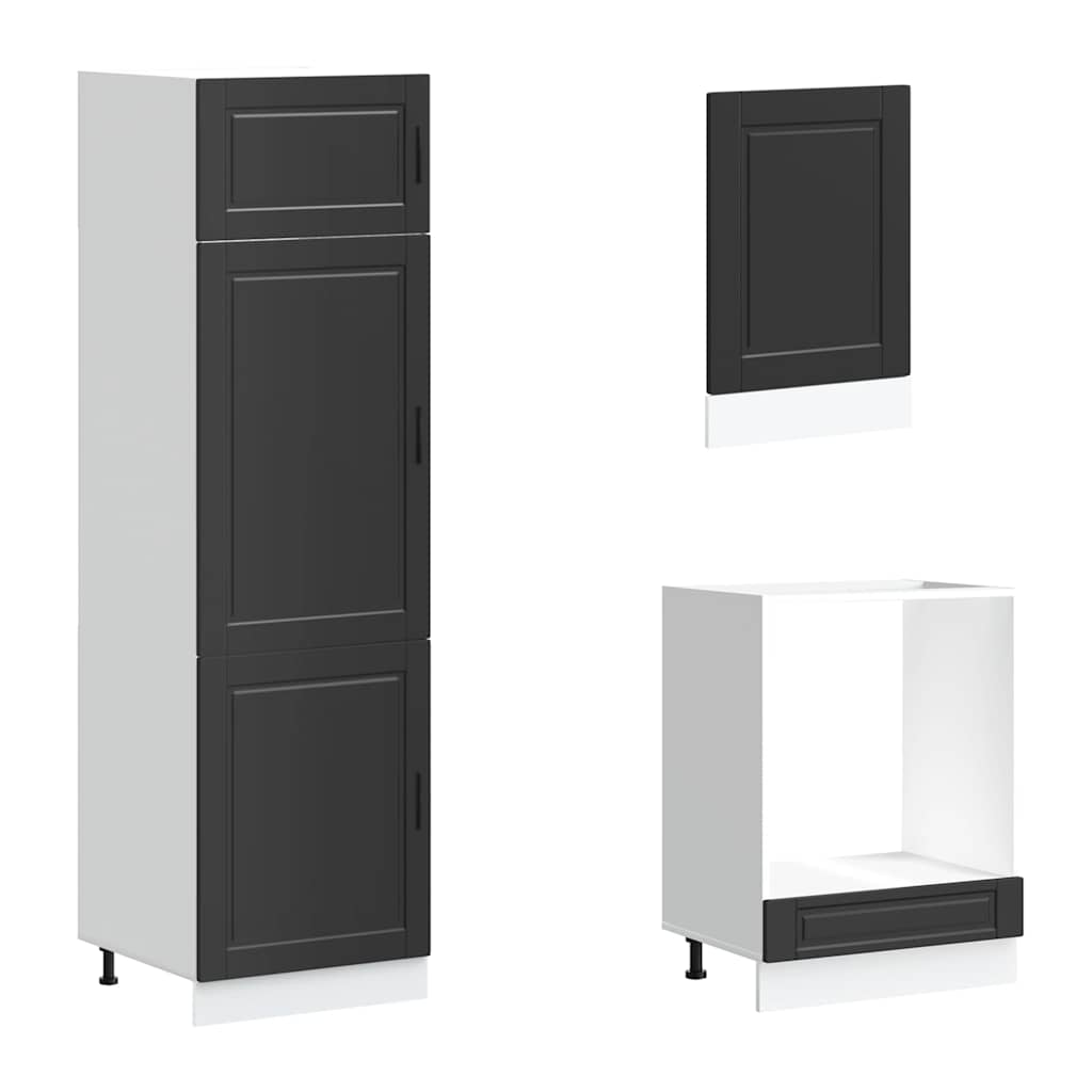 7 Piece Kitchen Cabinet Set "Porto" Black Engineered Wood